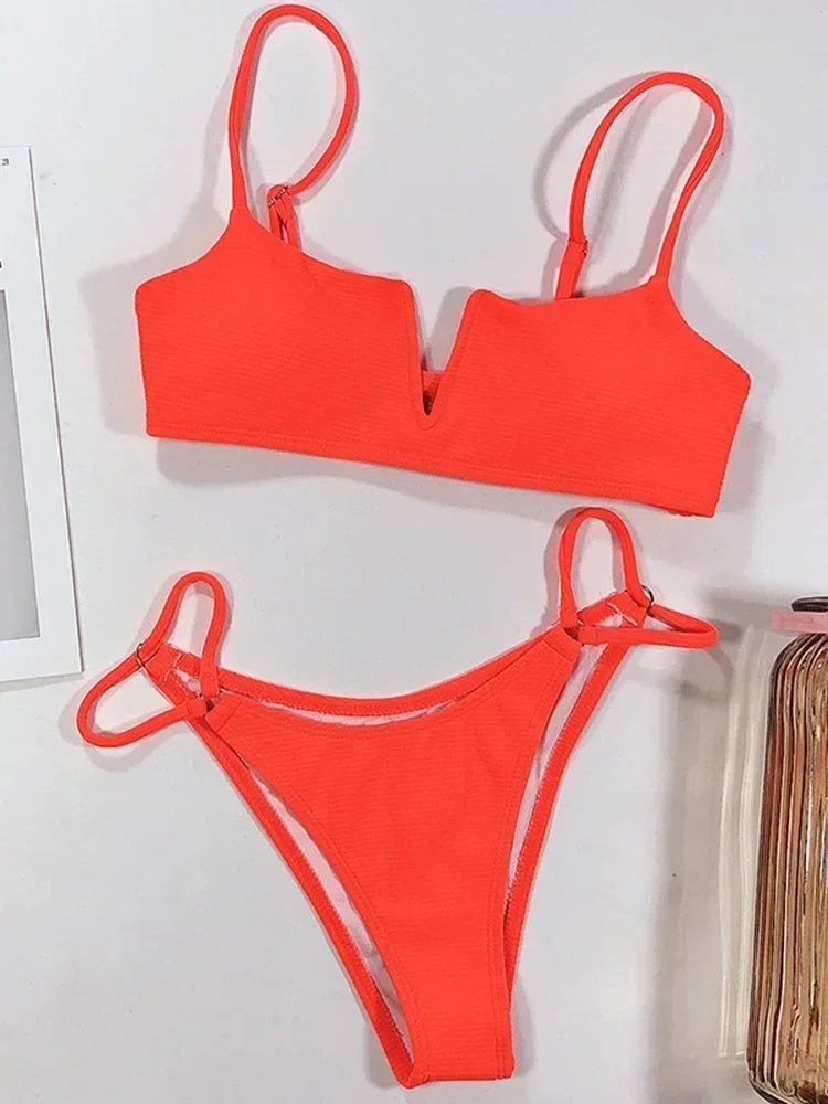 Ribbed Polka Dot Bikini
