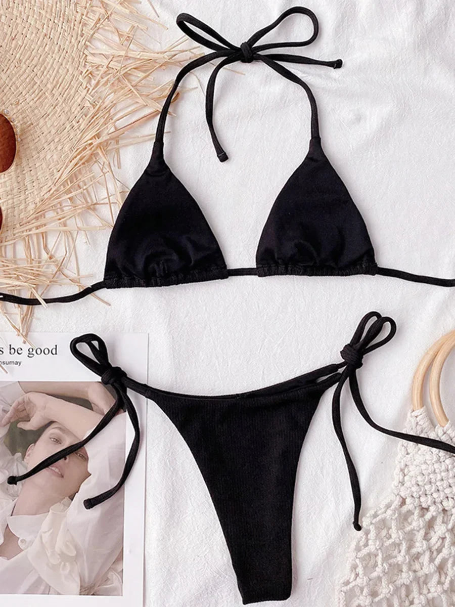 Sexy Halter Ribbed Bikini
