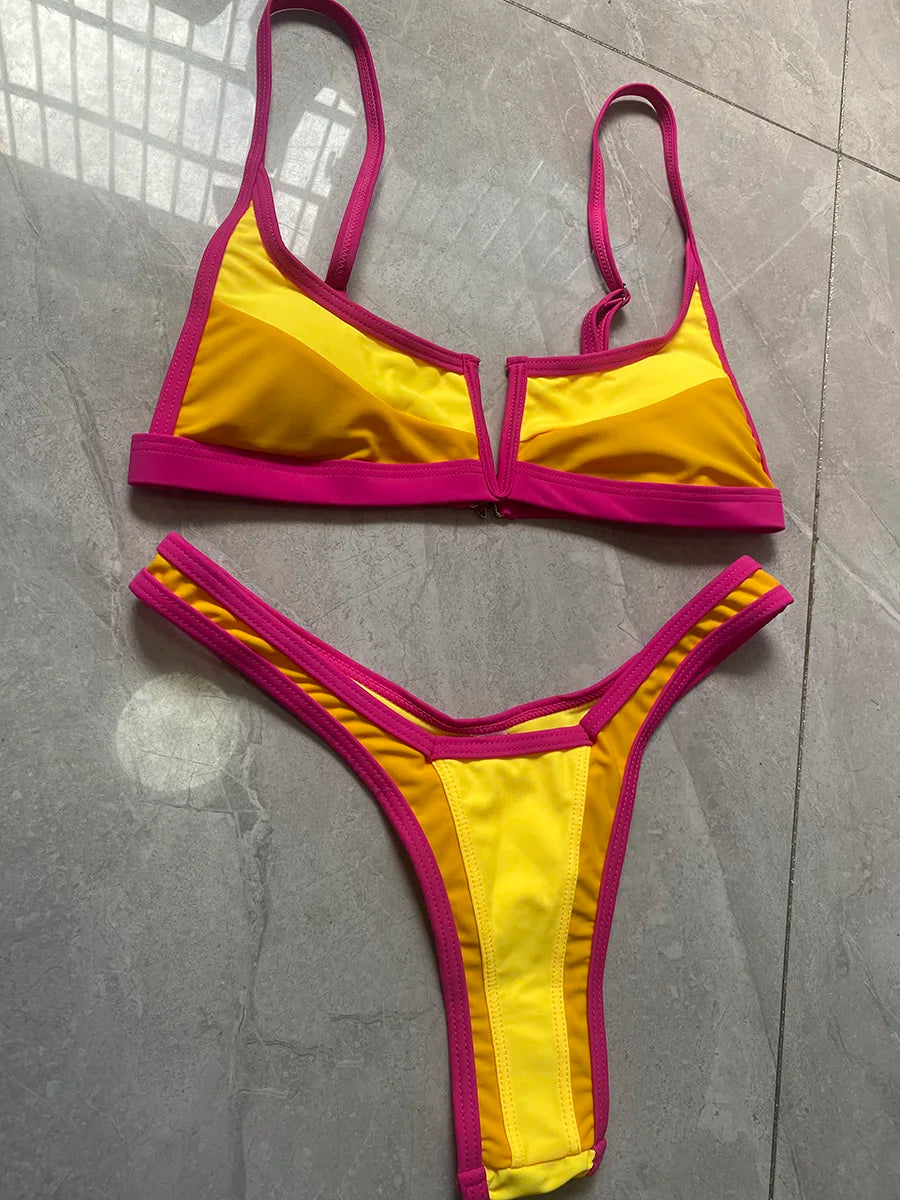 Splicing V Shaped Micro Thong Bikini
