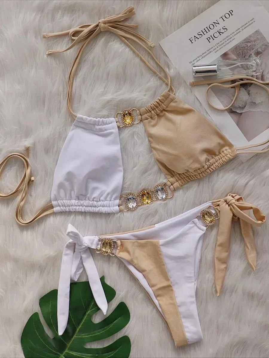 Splicing Jewelled Diamond Bikini