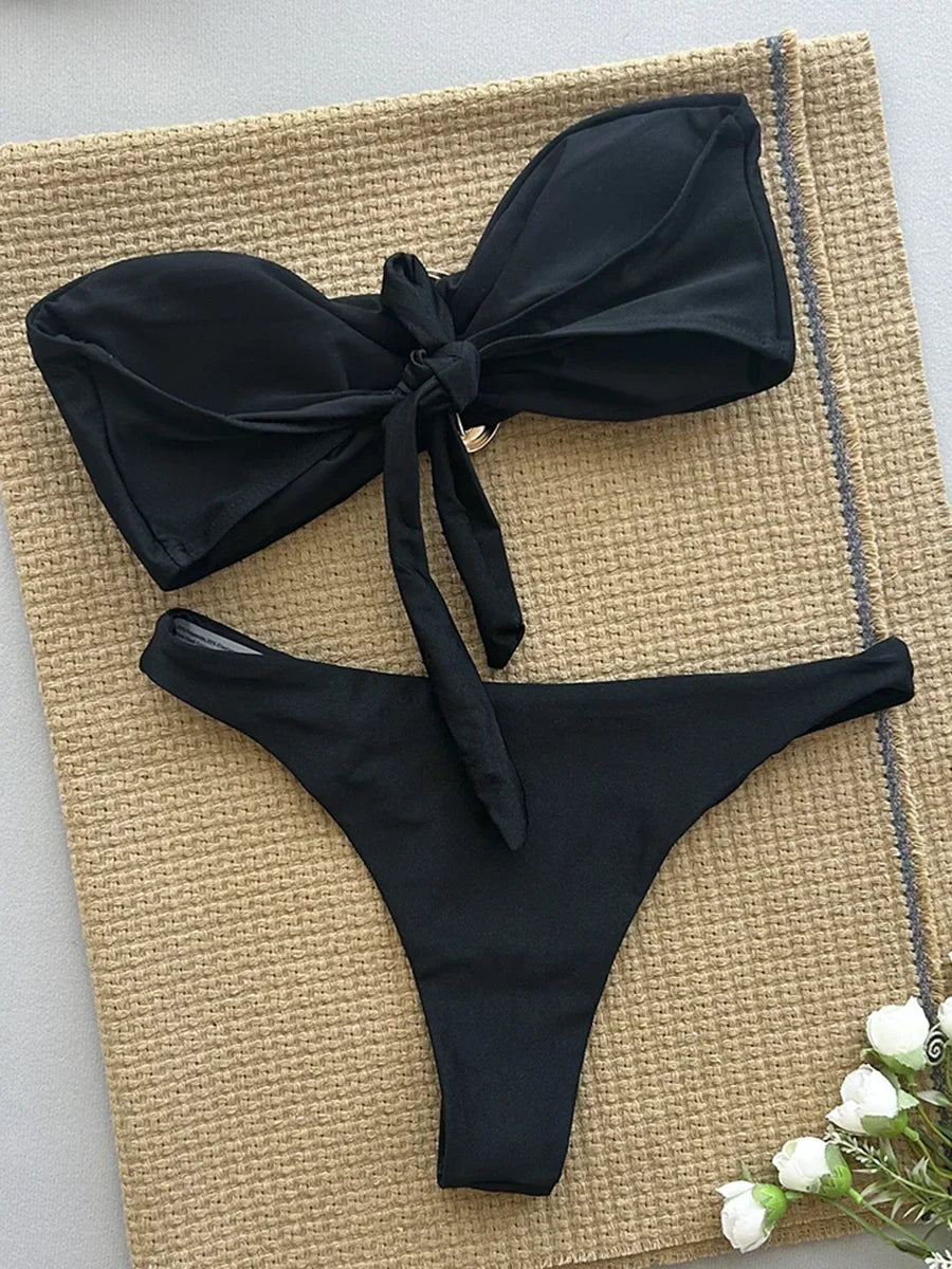 Metal Rings Bandeau Bikini