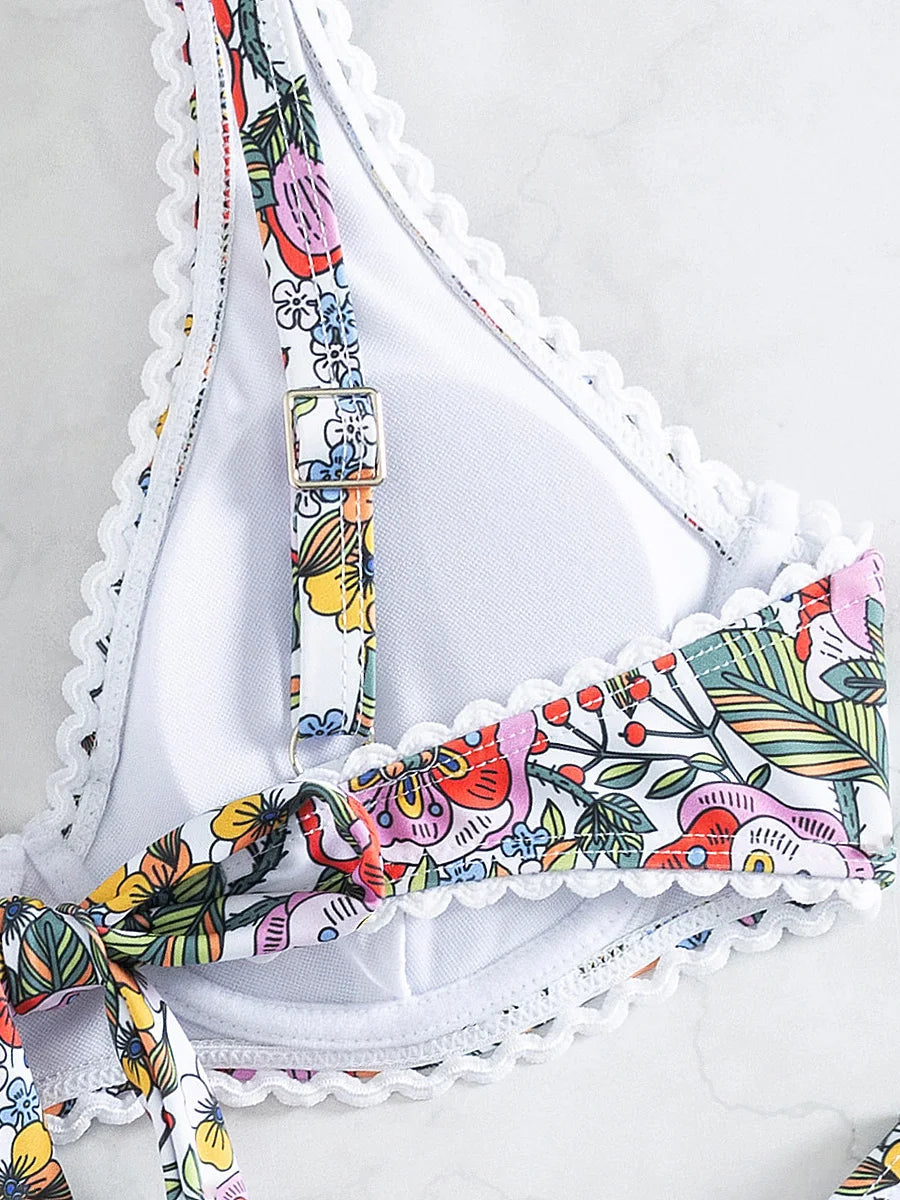 Floral Print Underwired V-Bar Bikini