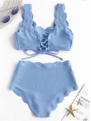 Solid Blue Two Pieces Swimsuit