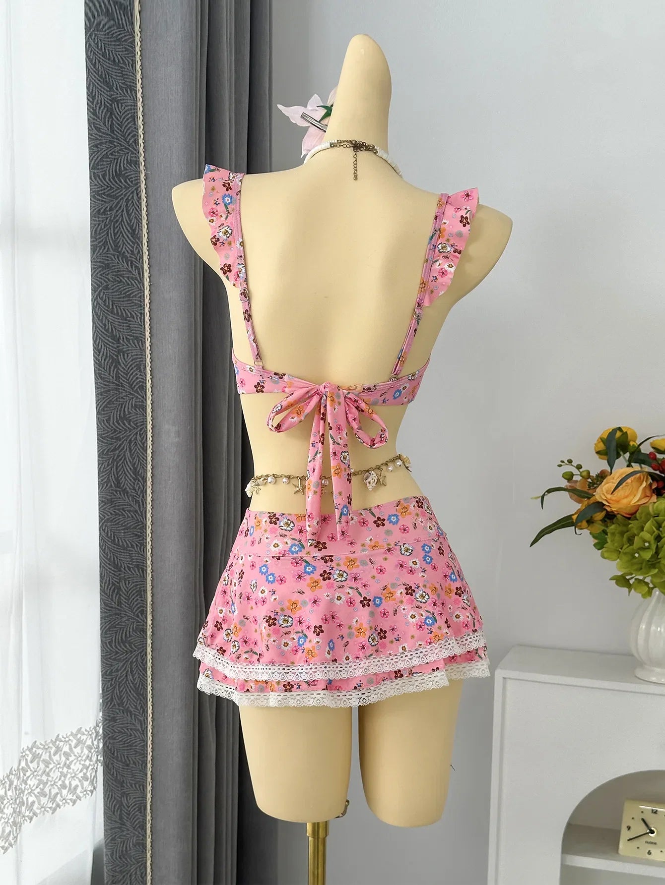 Sexy Pink Floral Print Bikini Set