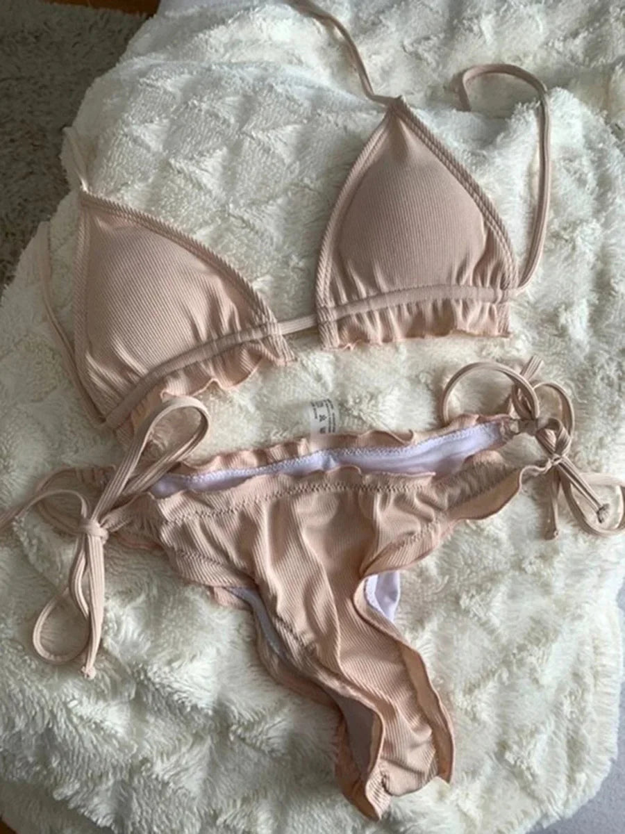 Halter String Ruffled Frilled Bikini