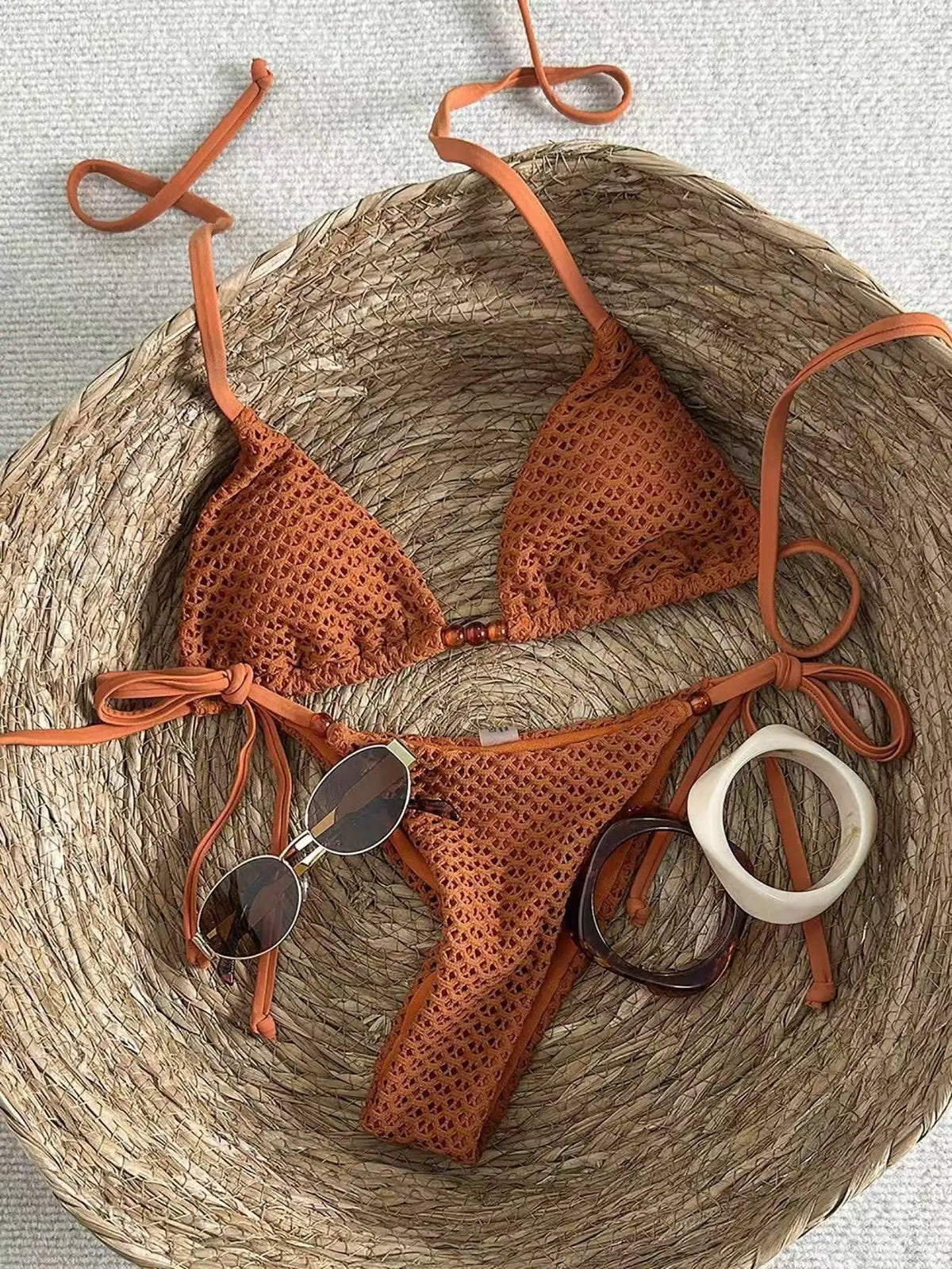 Sexy Coffee White Bikini Set