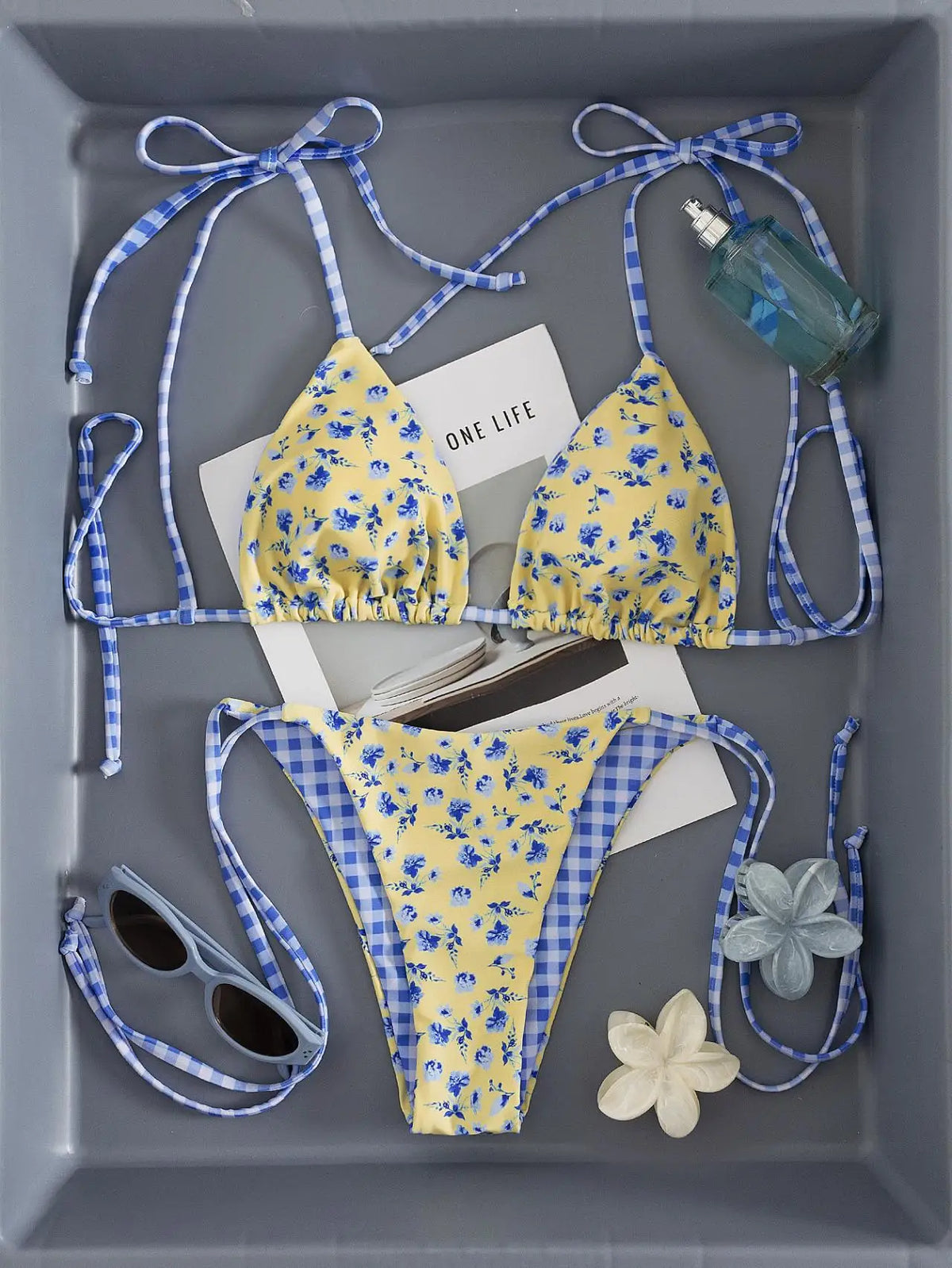 Sexy Yellow Floral Print Micro Bikini