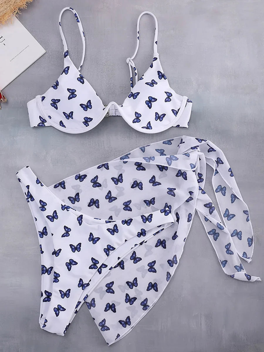 Marble Print V-Bar Underwired Bikini