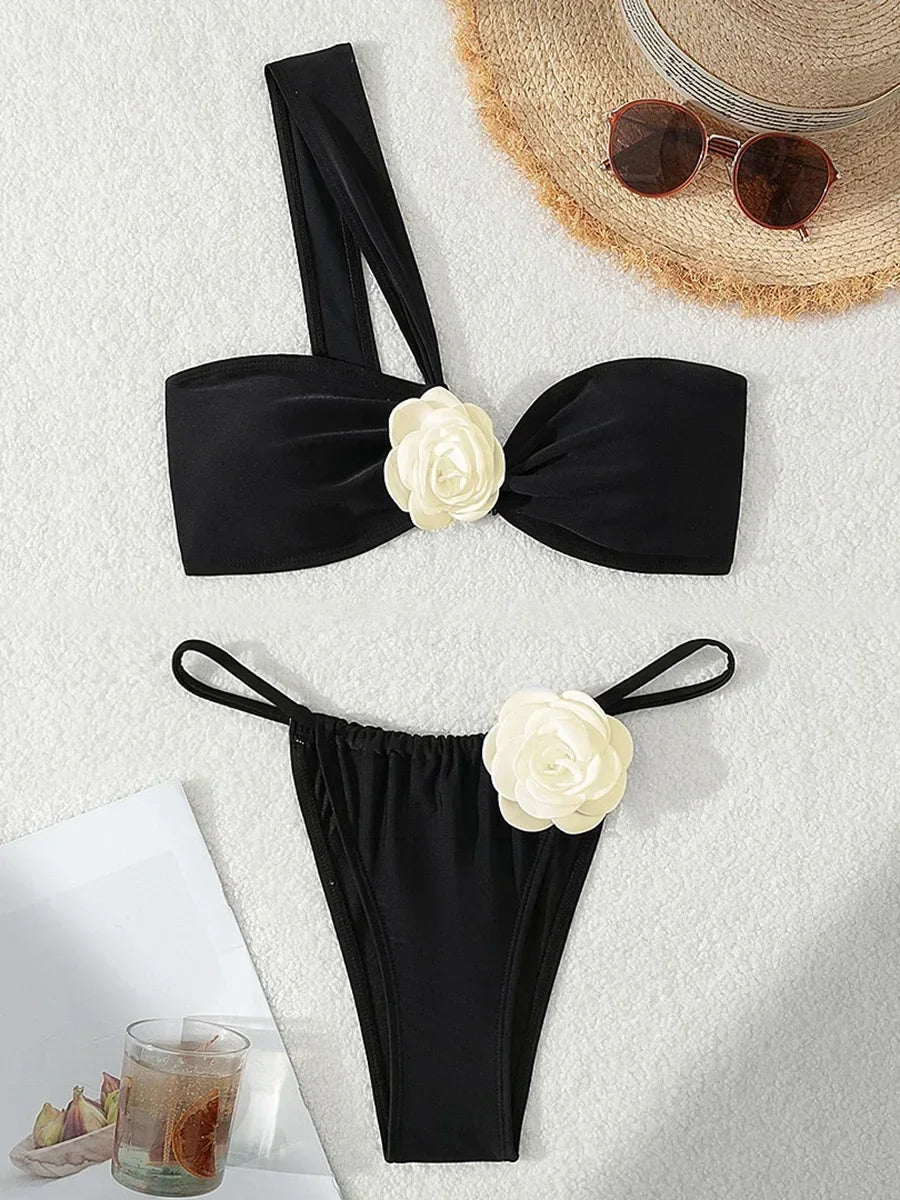 3D Flower One Shoulder Bikini