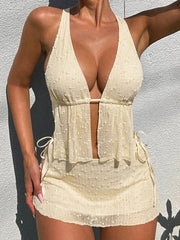 With Mesh Skirt Tankini Halter Bikini