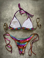 Shiny Swimwear Women Halter Bathers Bling Sequin Bikini Set