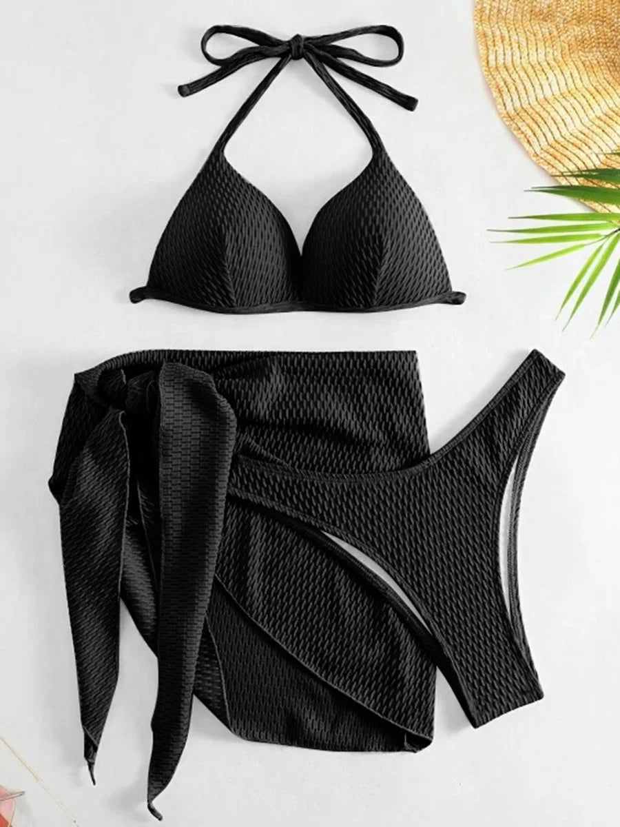 With Beach Sarong Bra Cup Wrinkled Bikini