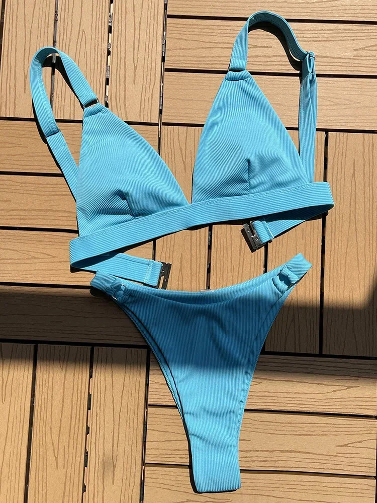Ribbed Triangle High Cut Bikini