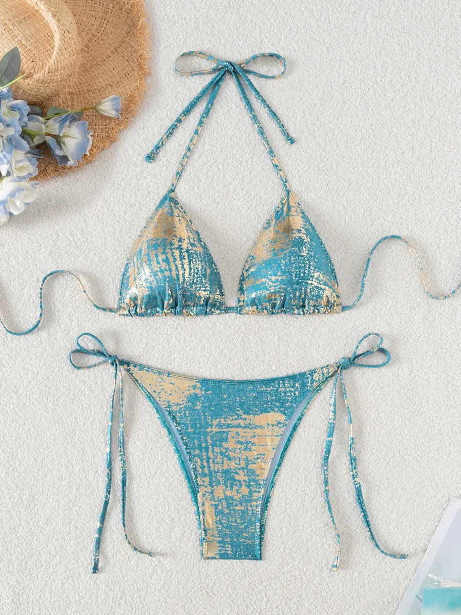 Glitter Sparkling Halter Strappy Bikini