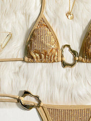 Metal Ring Shiny Sequins Bikini