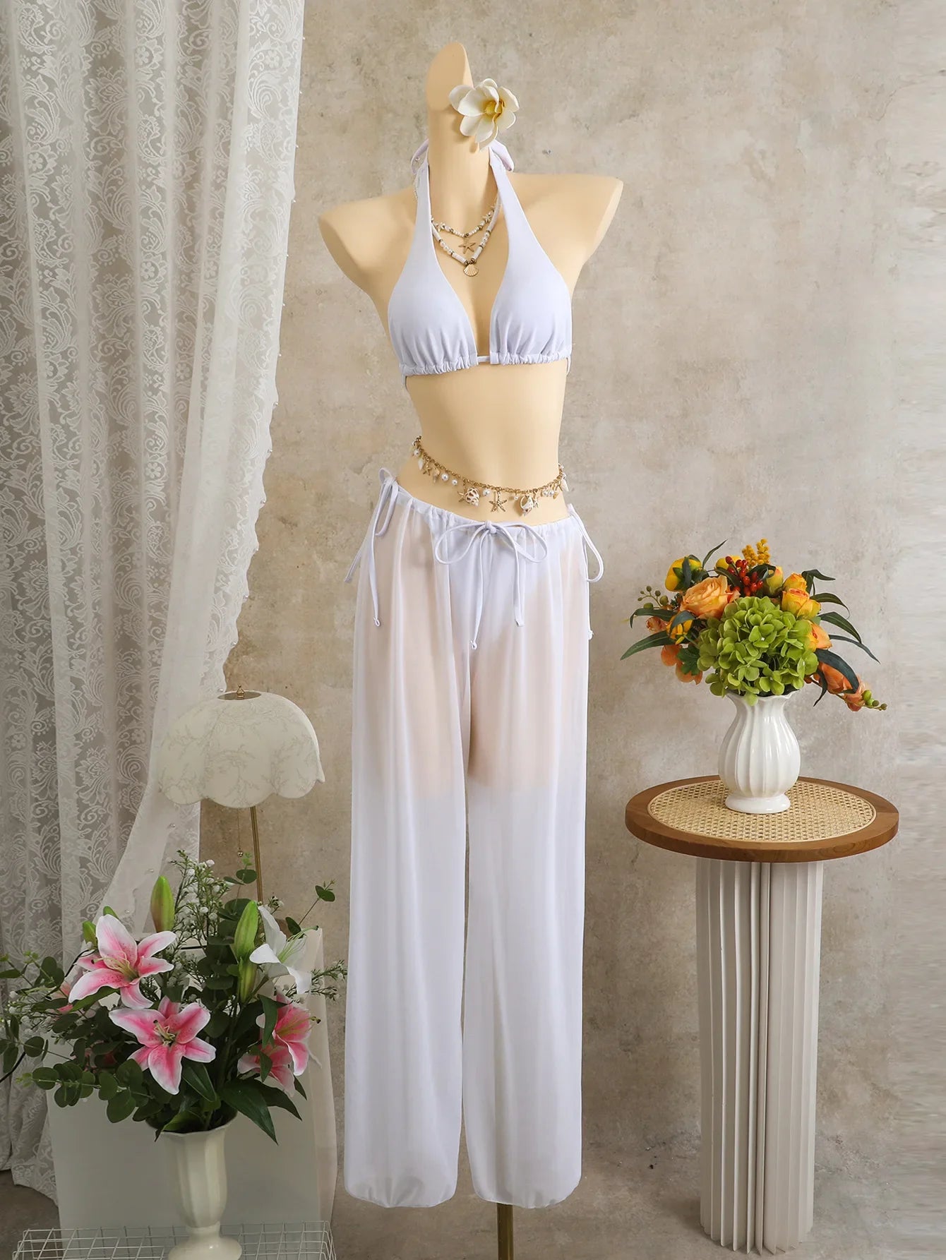 Sexy Holiday Long Pants 3 Piece Bikini Set