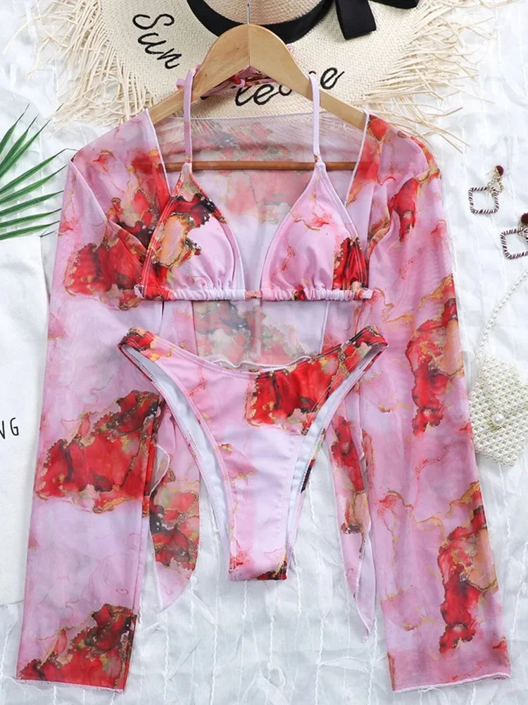 Marble Print V-Bar Underwired Bikini