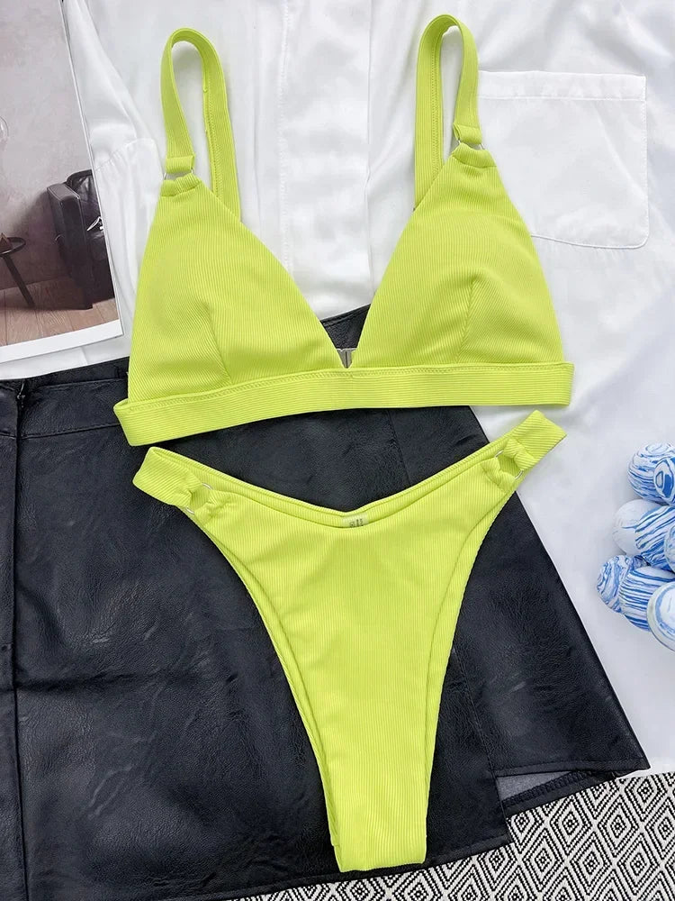 Ribbed Triangle High Cut Bikini