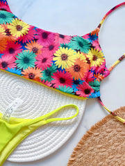 Flower Print Mini Micro Thong High Cut Bikini