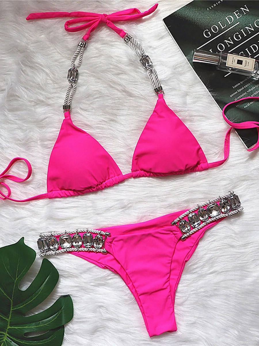 Halter Shiny Crystal Diamond Bikini