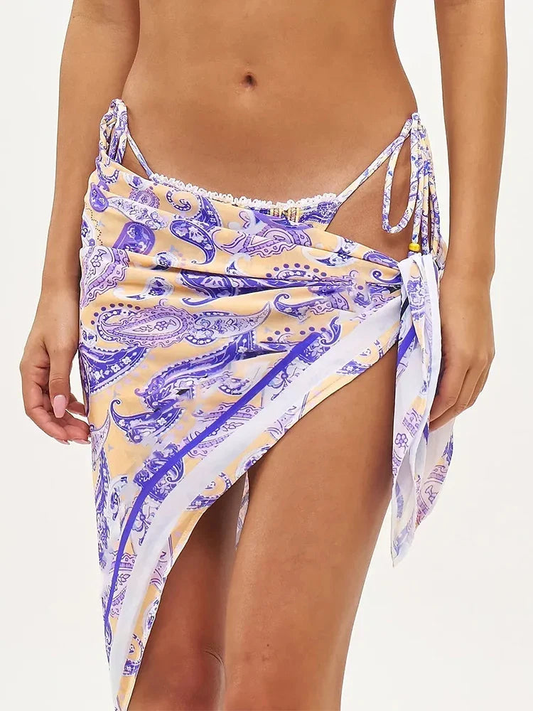 Floral Hairband Cover Up Women Print Bikini Set
