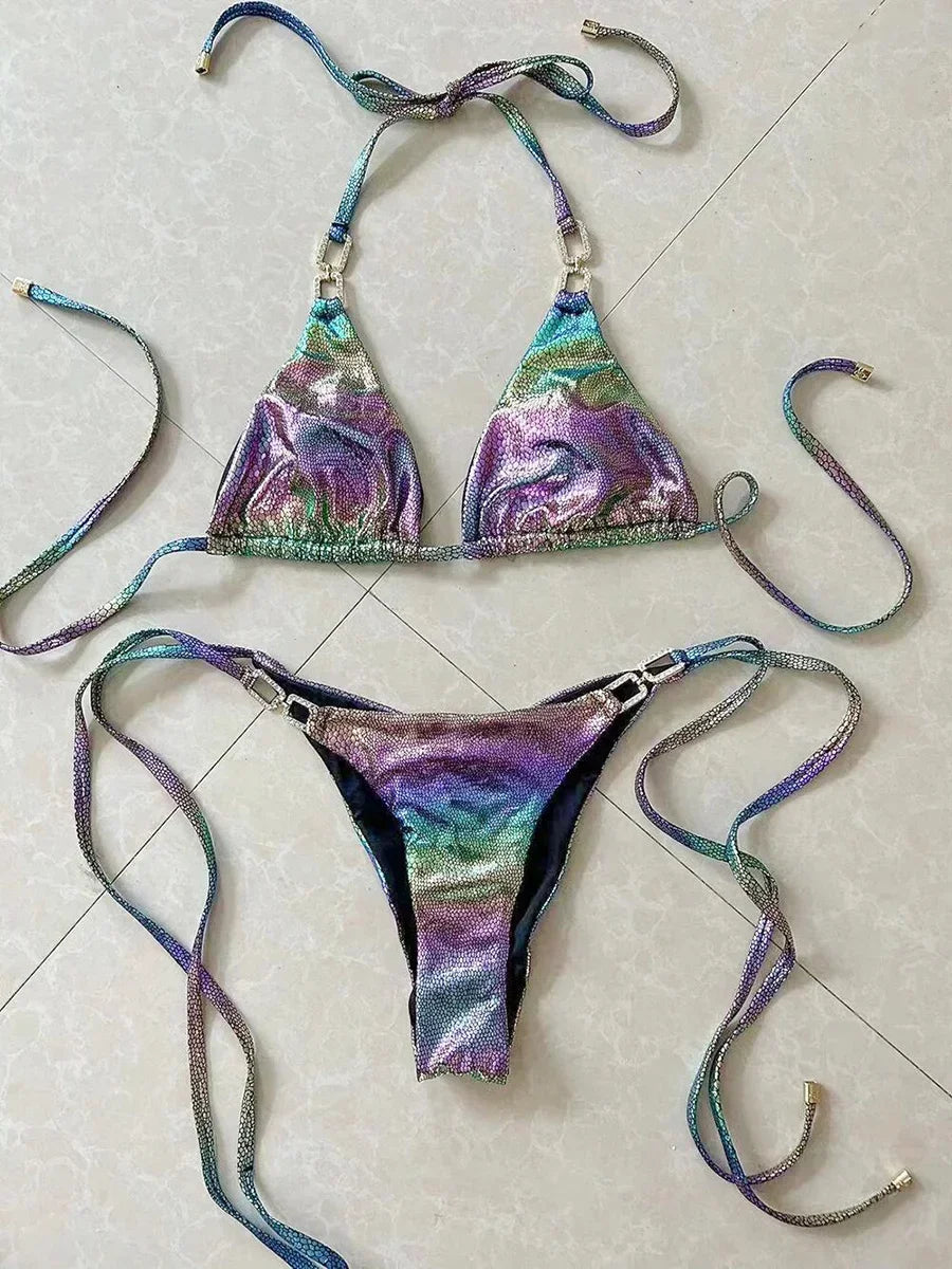 Shiny Halter Rhinestone Diamond Bikini