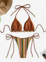 Contrast Mesh Halter Brazilian Bikini