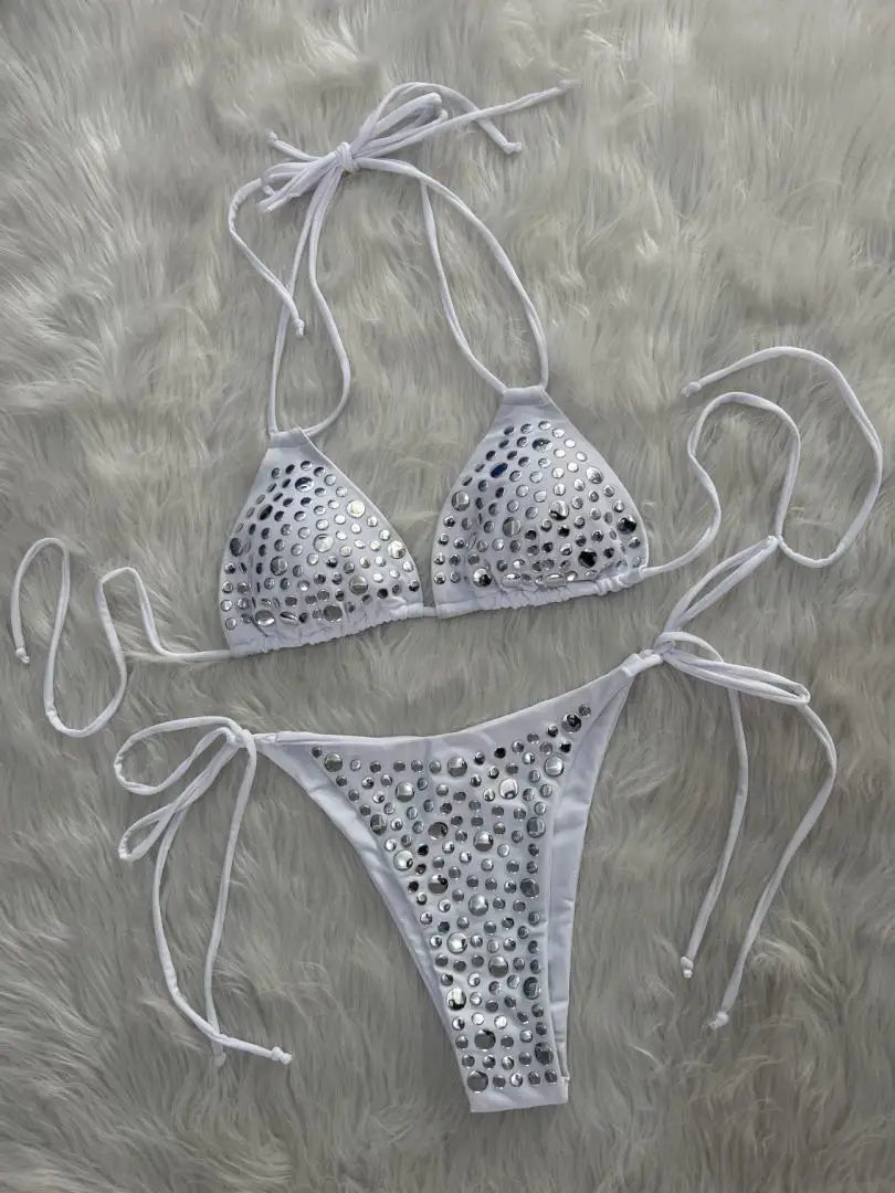 Luxury Black White Rhinestone Bikini