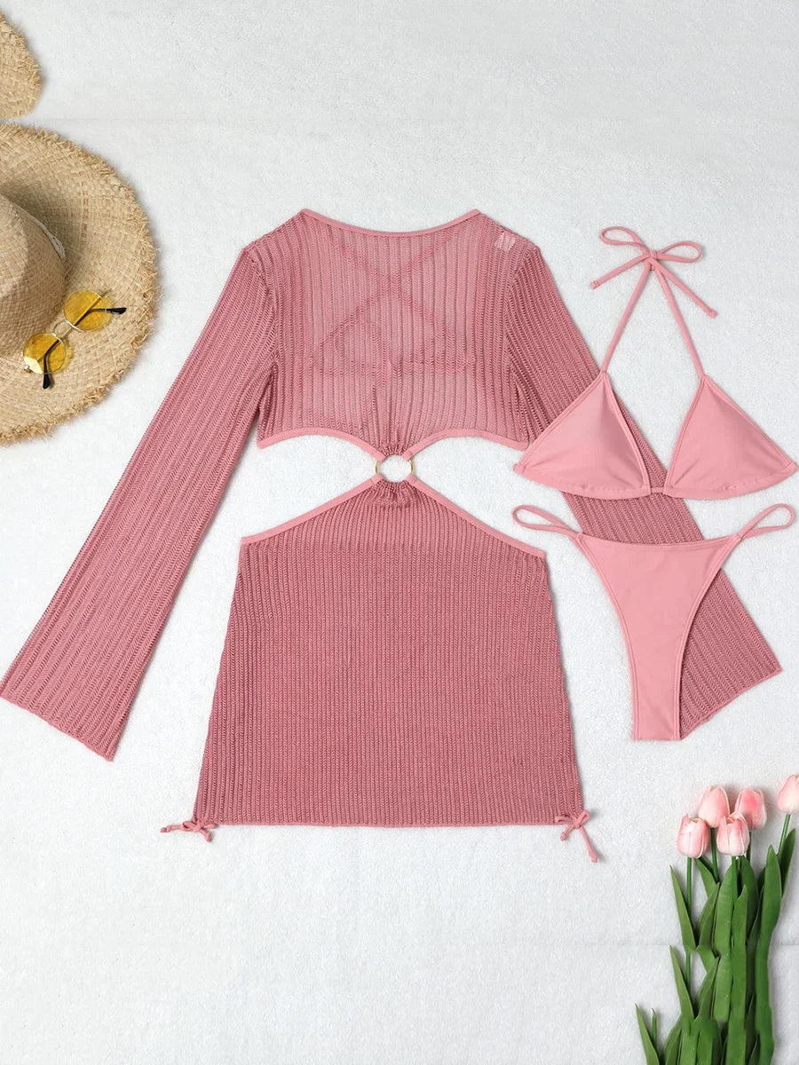 Mesh Sheer Long Sleeve Cover-Up Micro Bikini
