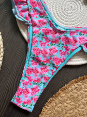 Flowers Print Ruffled Frilled Bandeau Bikini