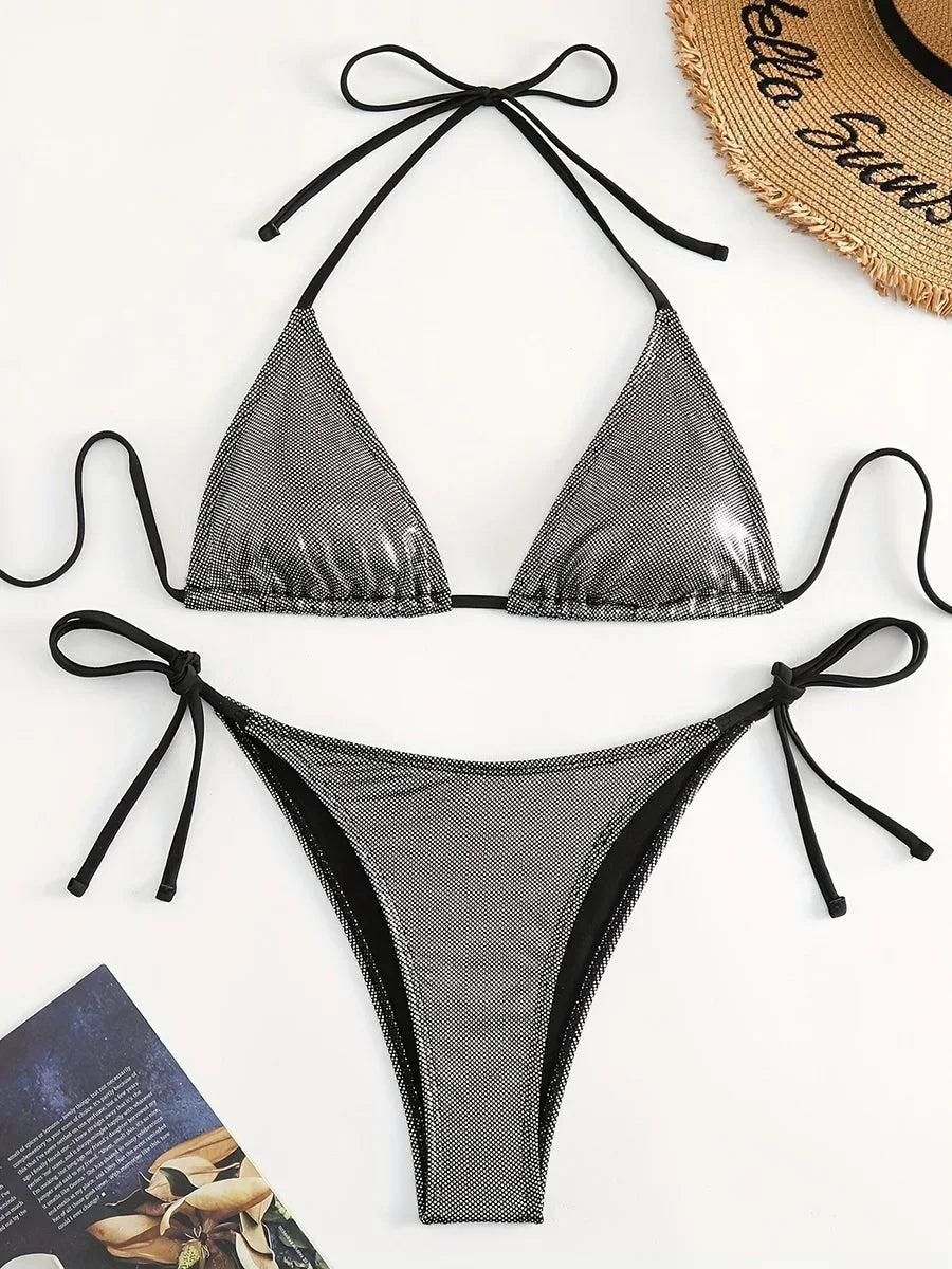 Shiny Bronzing Halter Bikini