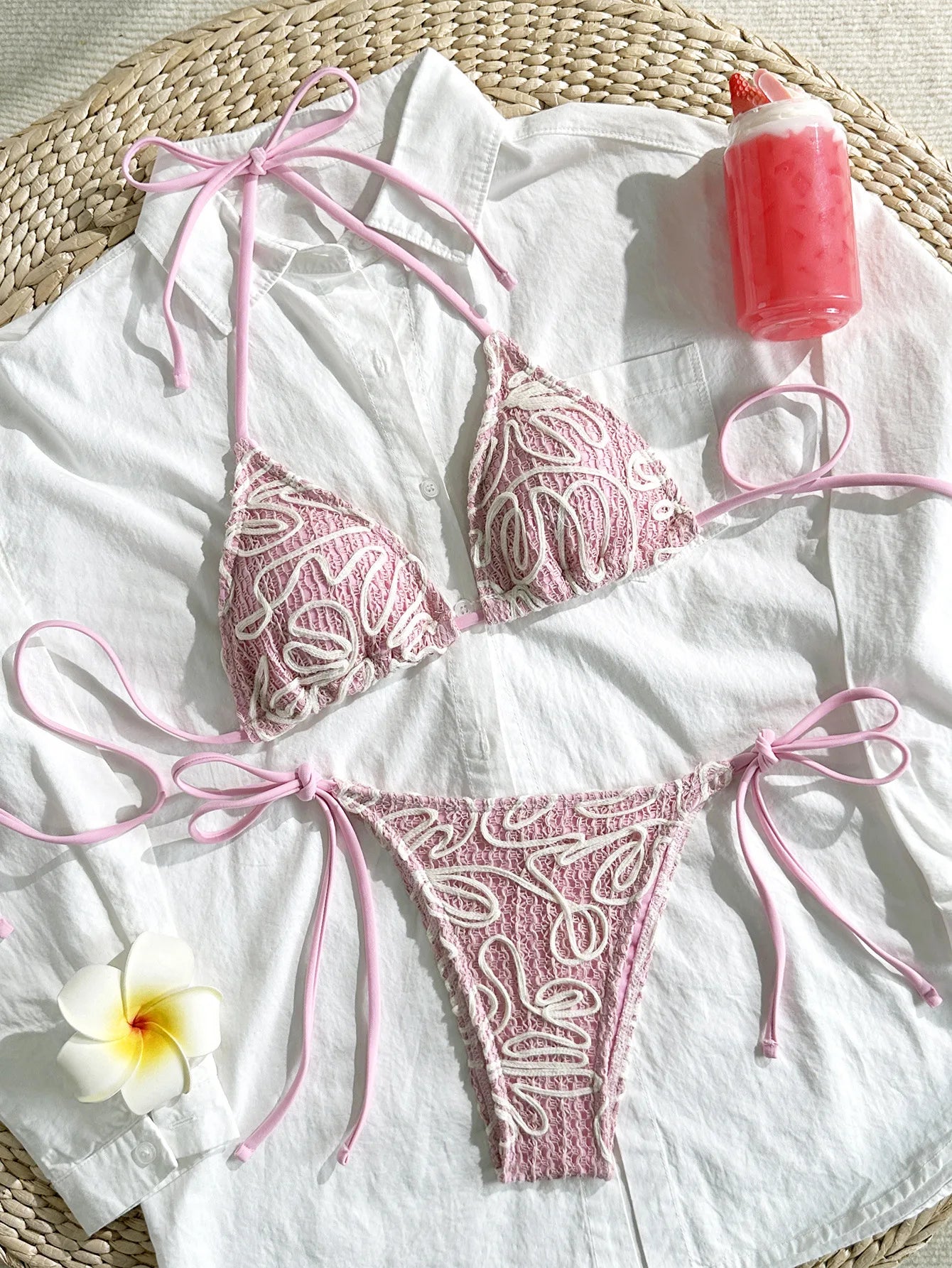 Sexy Pink Lace Micro Bikini