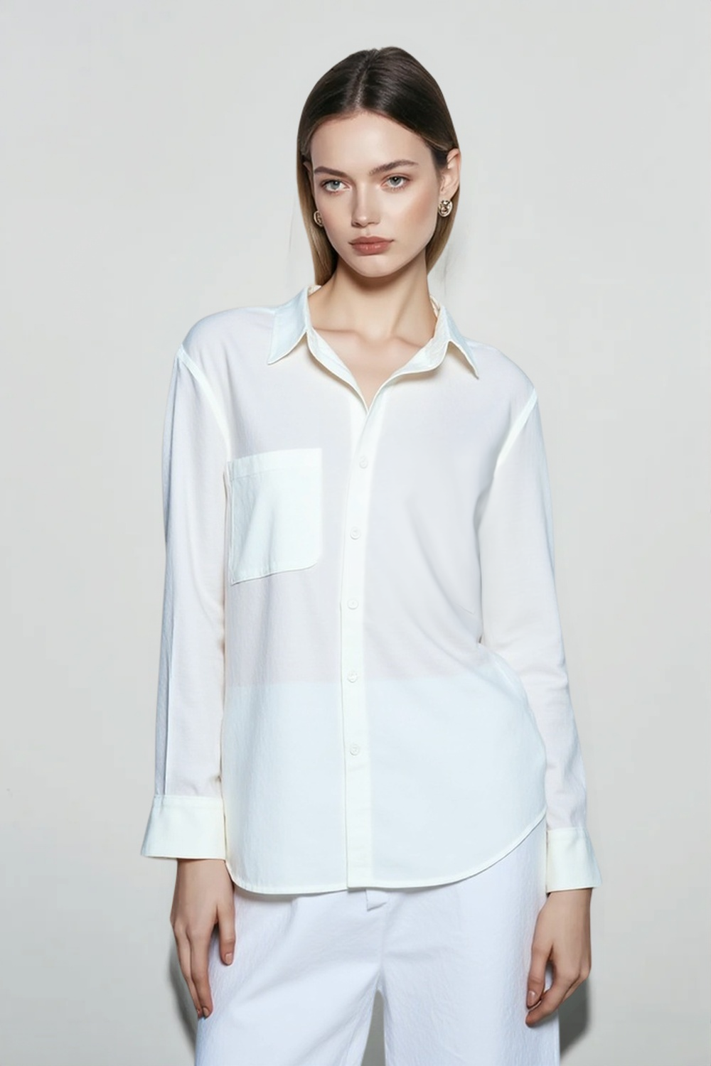 Linen Blend Long Sleeve Blouse