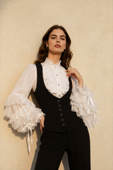 Dark Frill Batwing Sleeve Top