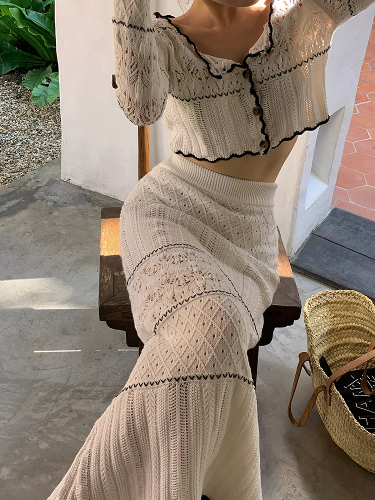 Contrast Binding Knit Set