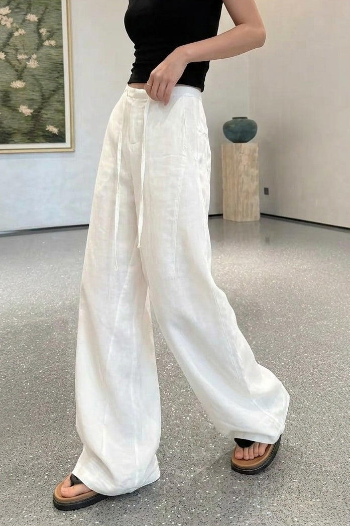 Linen High Waist Draped Wide Leg Pants
