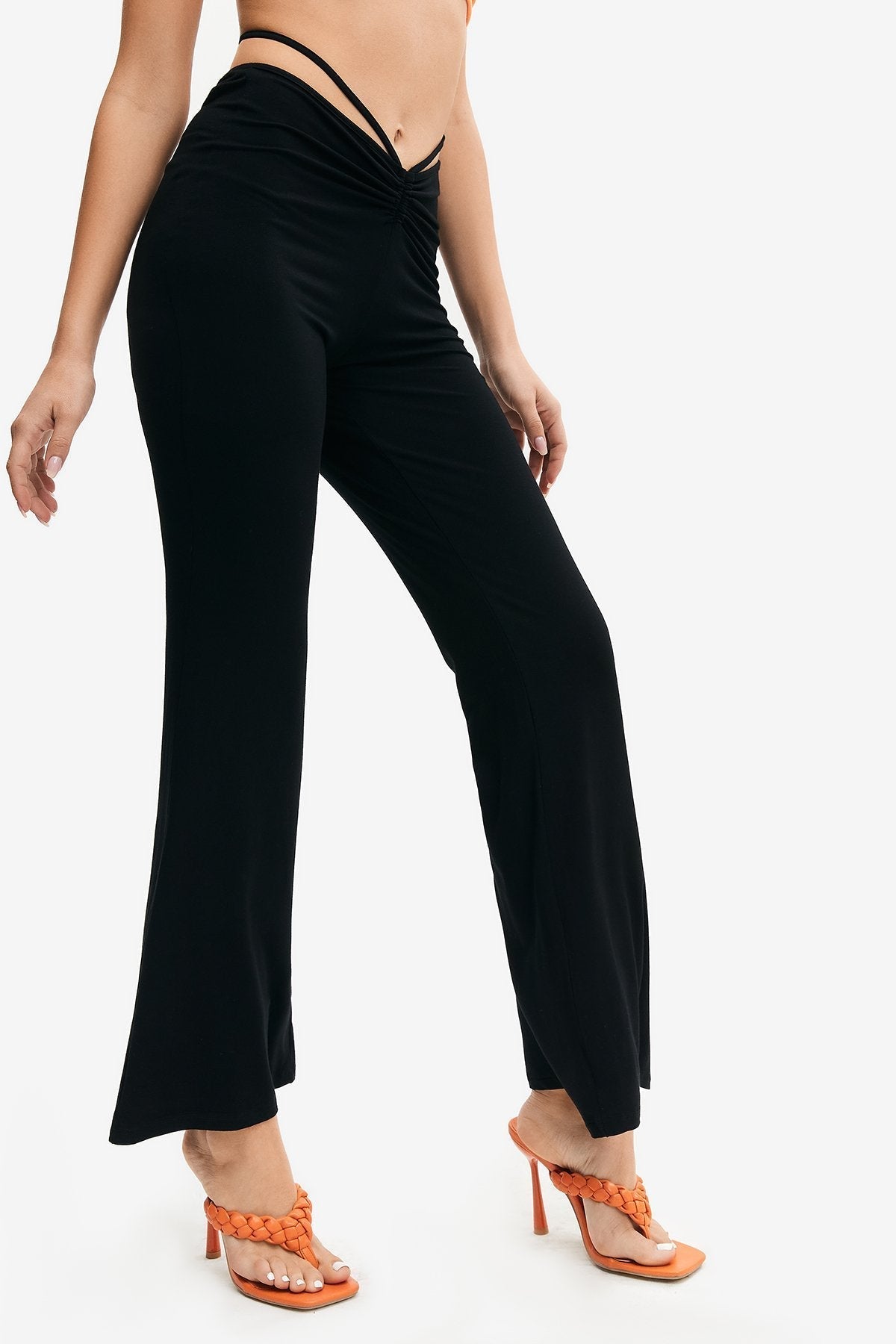 High Waist Tie Back Flare Pants