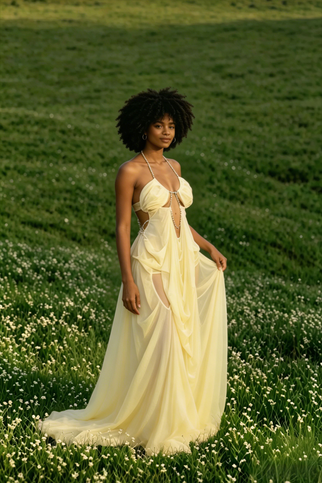 Irregular Sheer Tulle Patchwork Metal Decorative Prom Dress