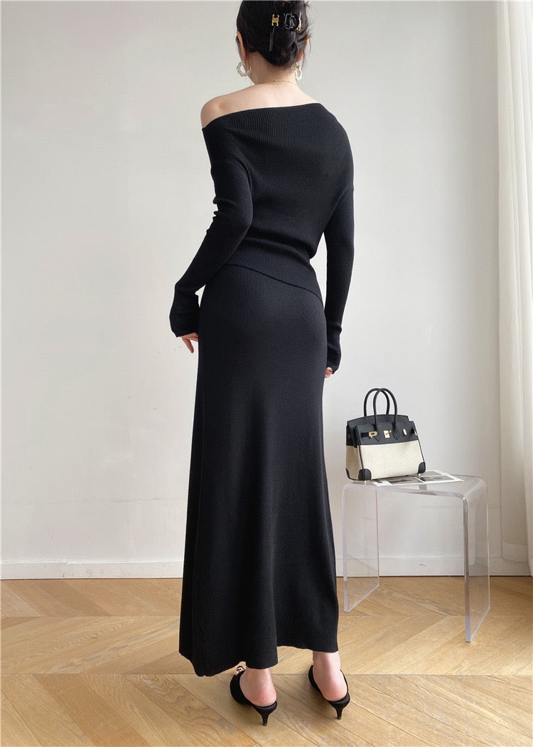 Caramel Slit Maxi Knit Set