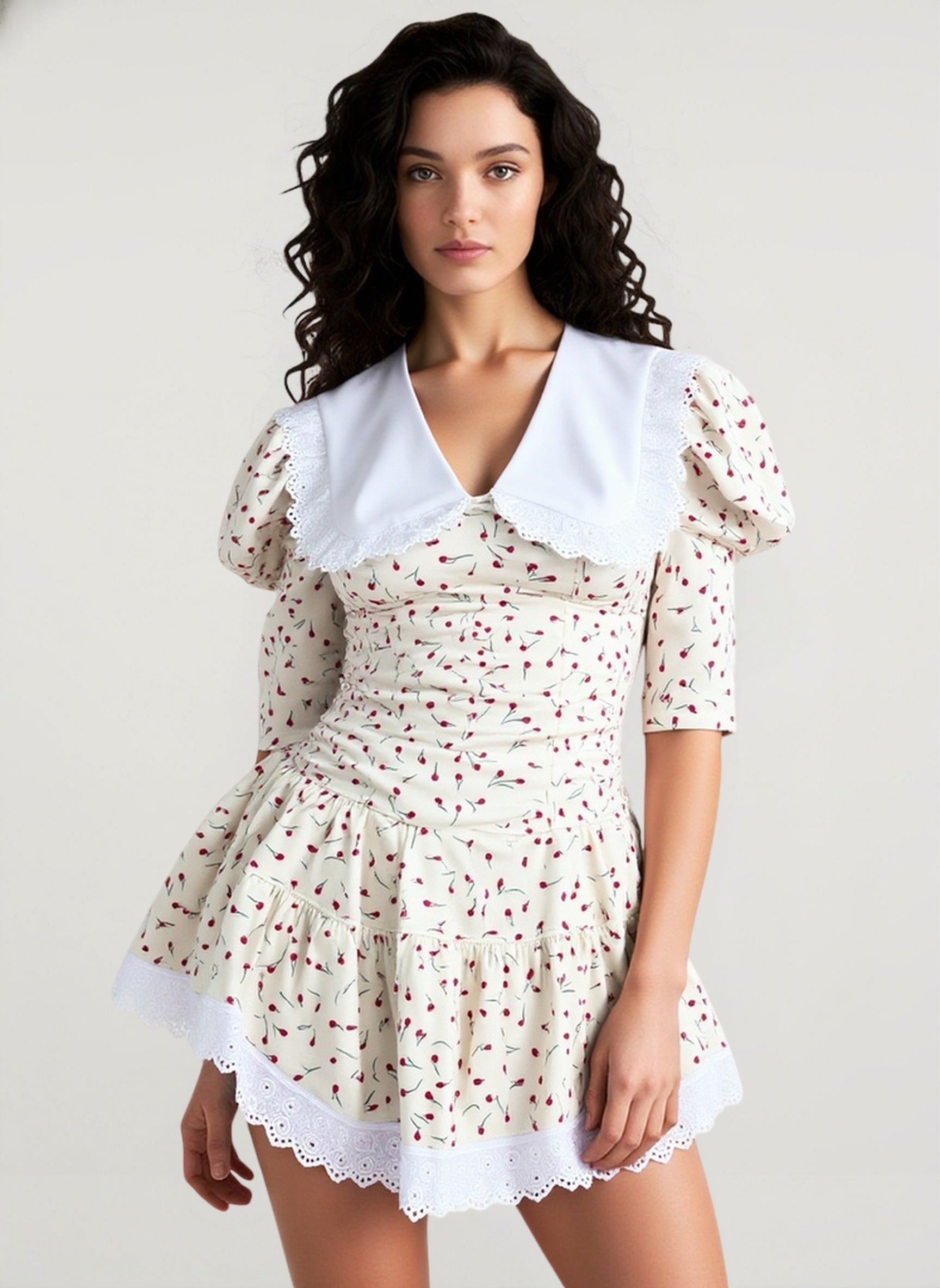Peter Pan Collar Short Sleeve Floral Mini Dress