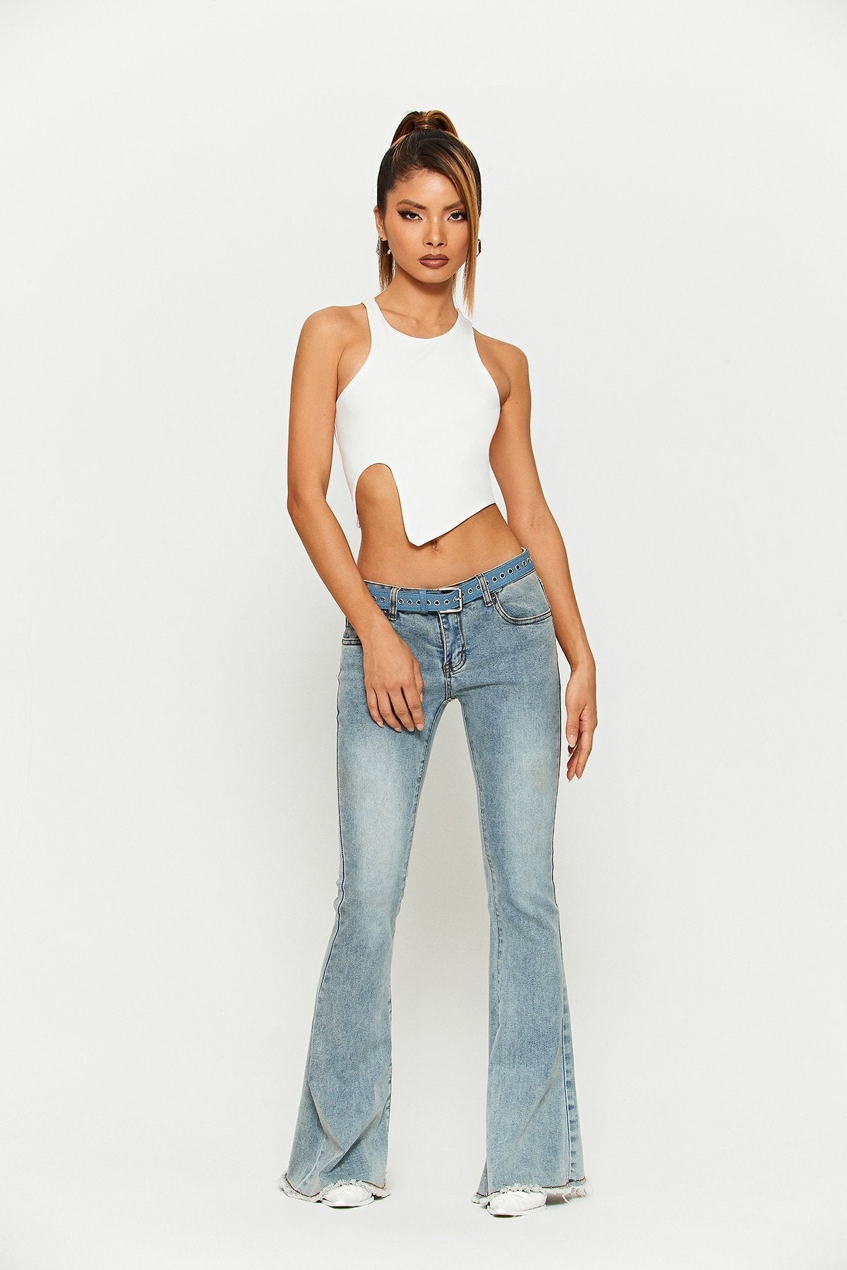 Asymmetrical Hem Sleeveless Solid Tank Top