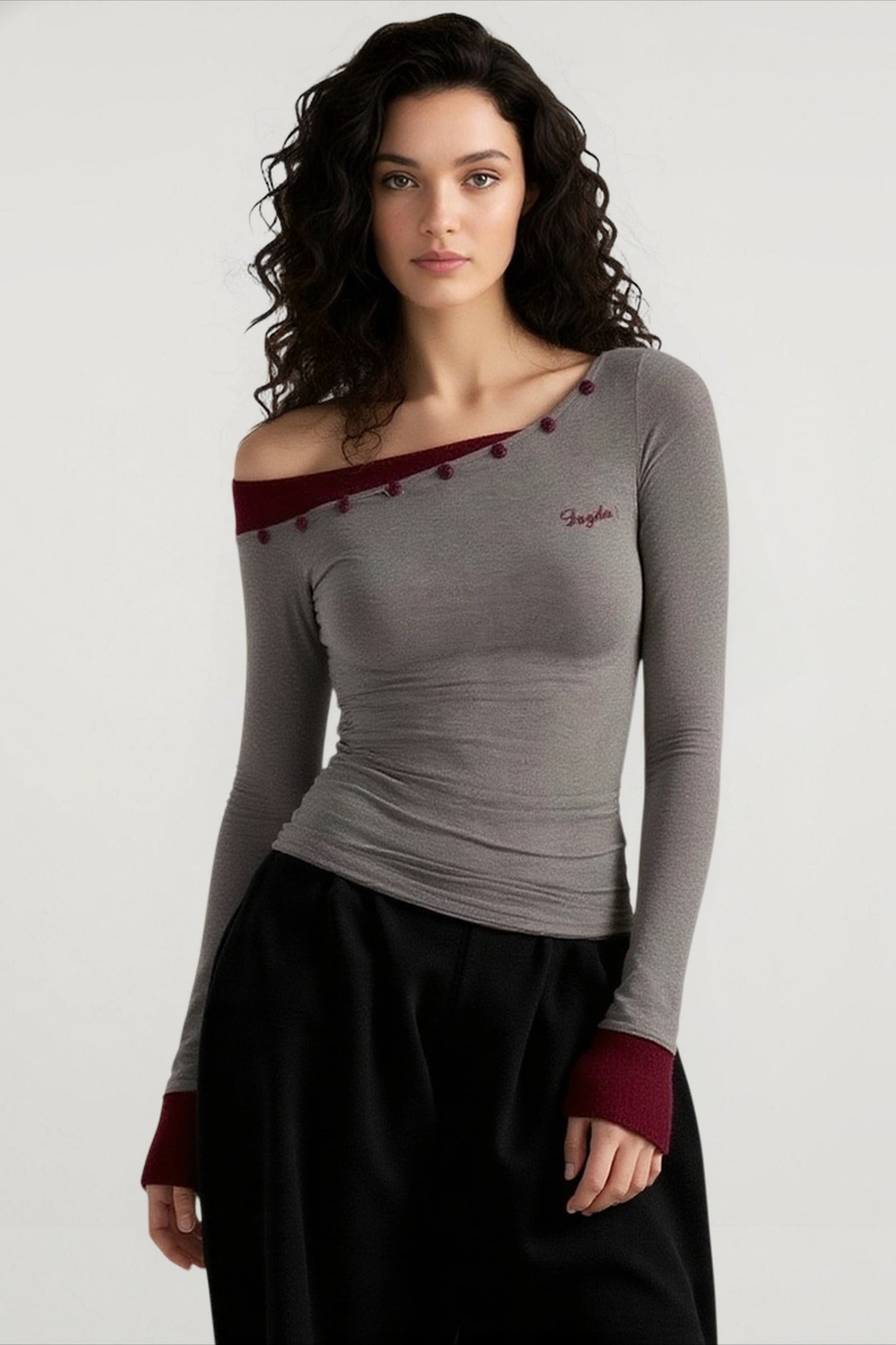 Color Block One Shoulder Knit Top