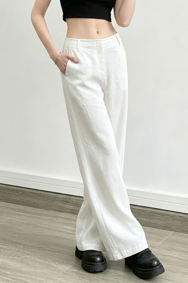 Linen Yarn Dyed Wide Leg Pants
