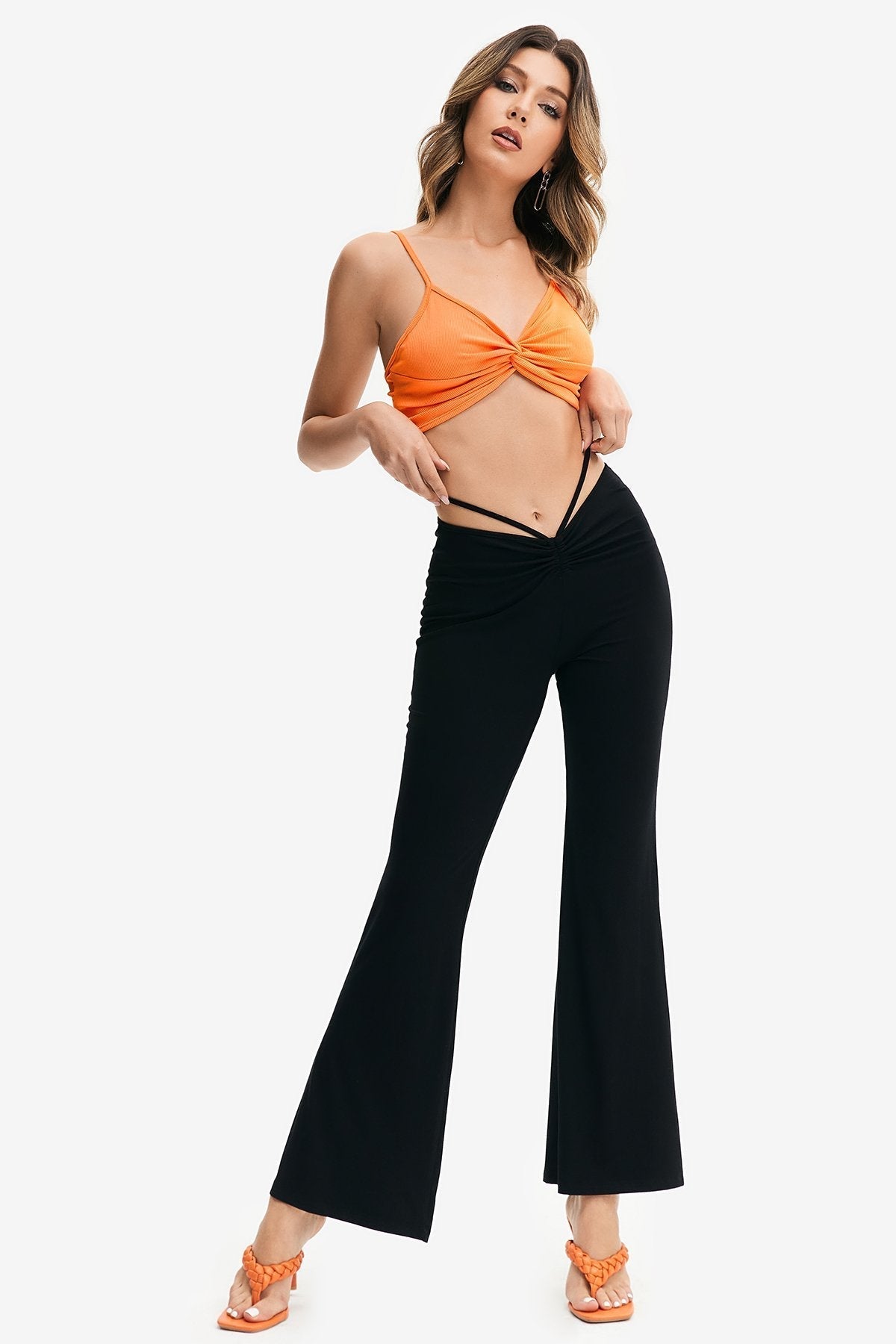 High Waist Tie Back Flare Pants