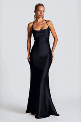 Belted Backless  Maxi Silk Dress