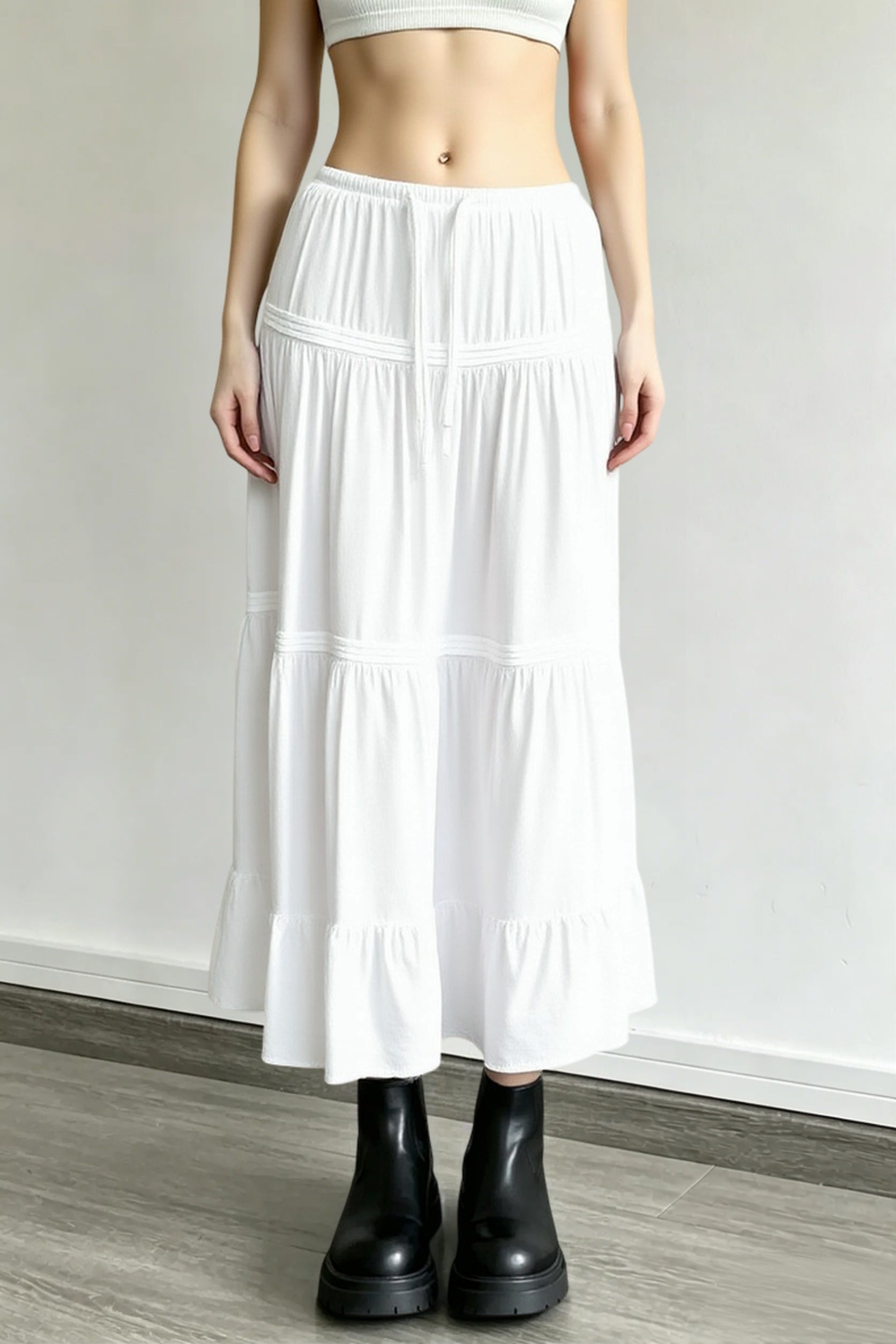Ballet Gentle White Low Waist A Line Maxi Skirt