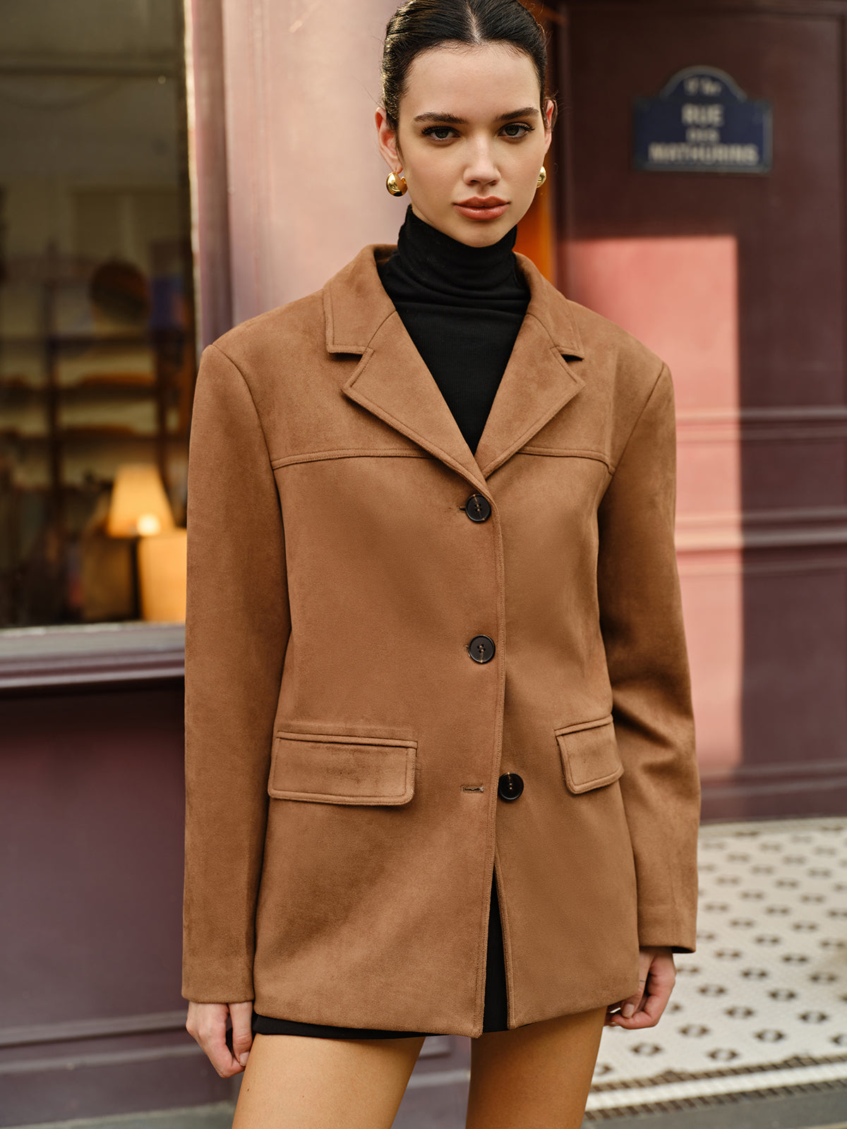 Suede Button Lapel Blazer