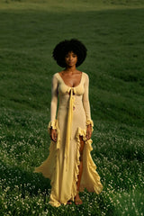 Ruffled Slit V-neck Maxi Dress
