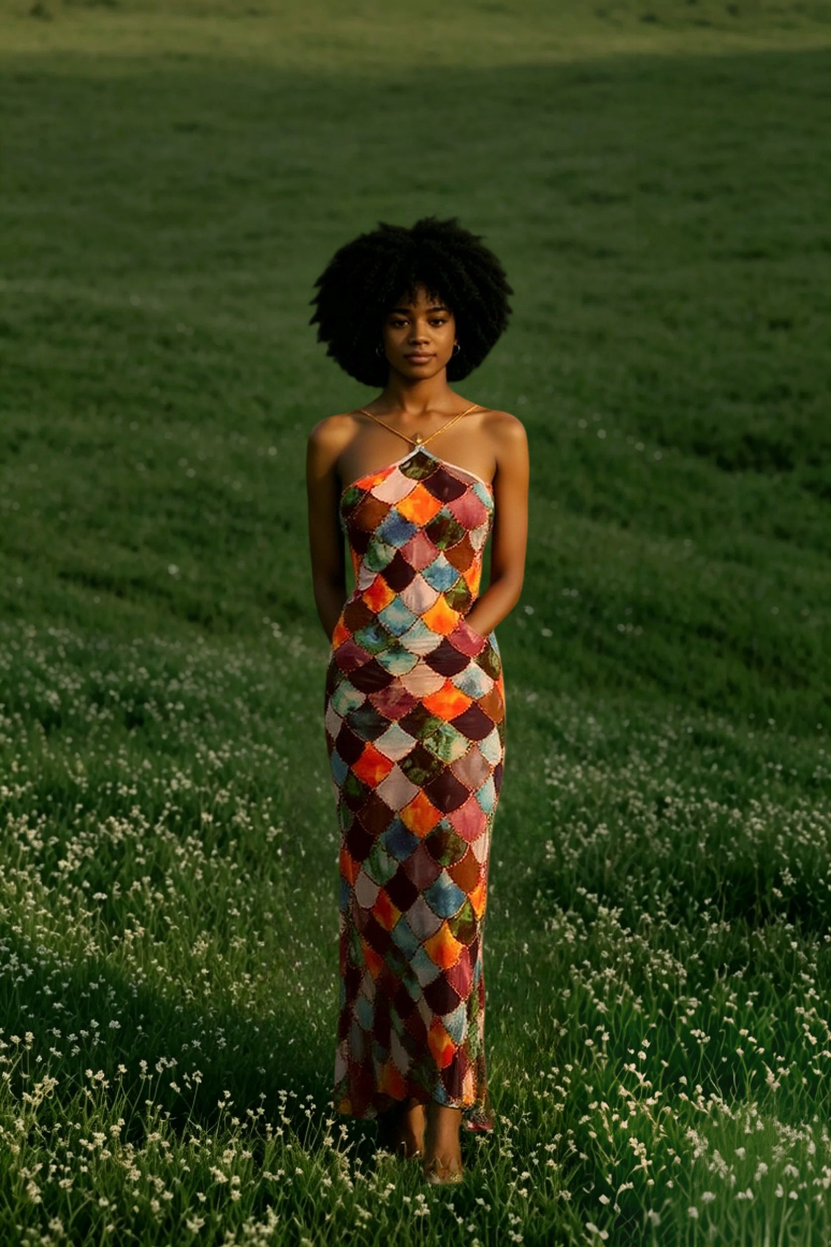 Plaid Halter Off Shoulder Maxi Dress