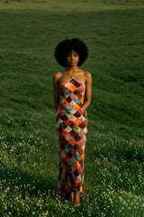 Plaid Halter Off Shoulder Maxi Dress